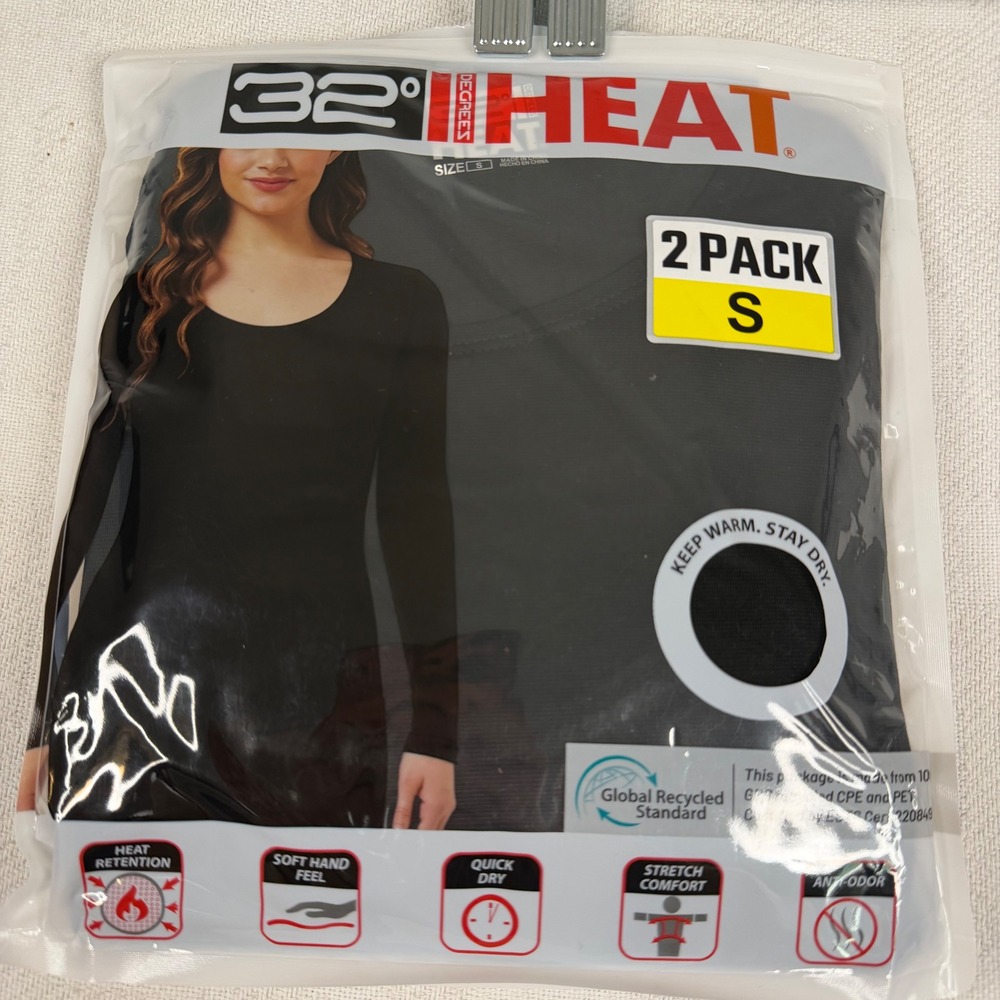 32 Degrees Heat Womens Scoop Neck Long Sleeve Top 2 Pack Black Small 1307806